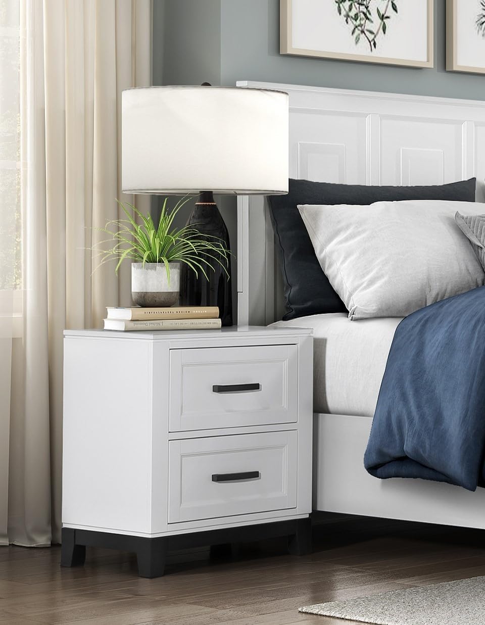 Master Bedroom Set Full Size 5pcs White Finish Platform Storage Bed Transitional Rustic Style Wooden Furniture
