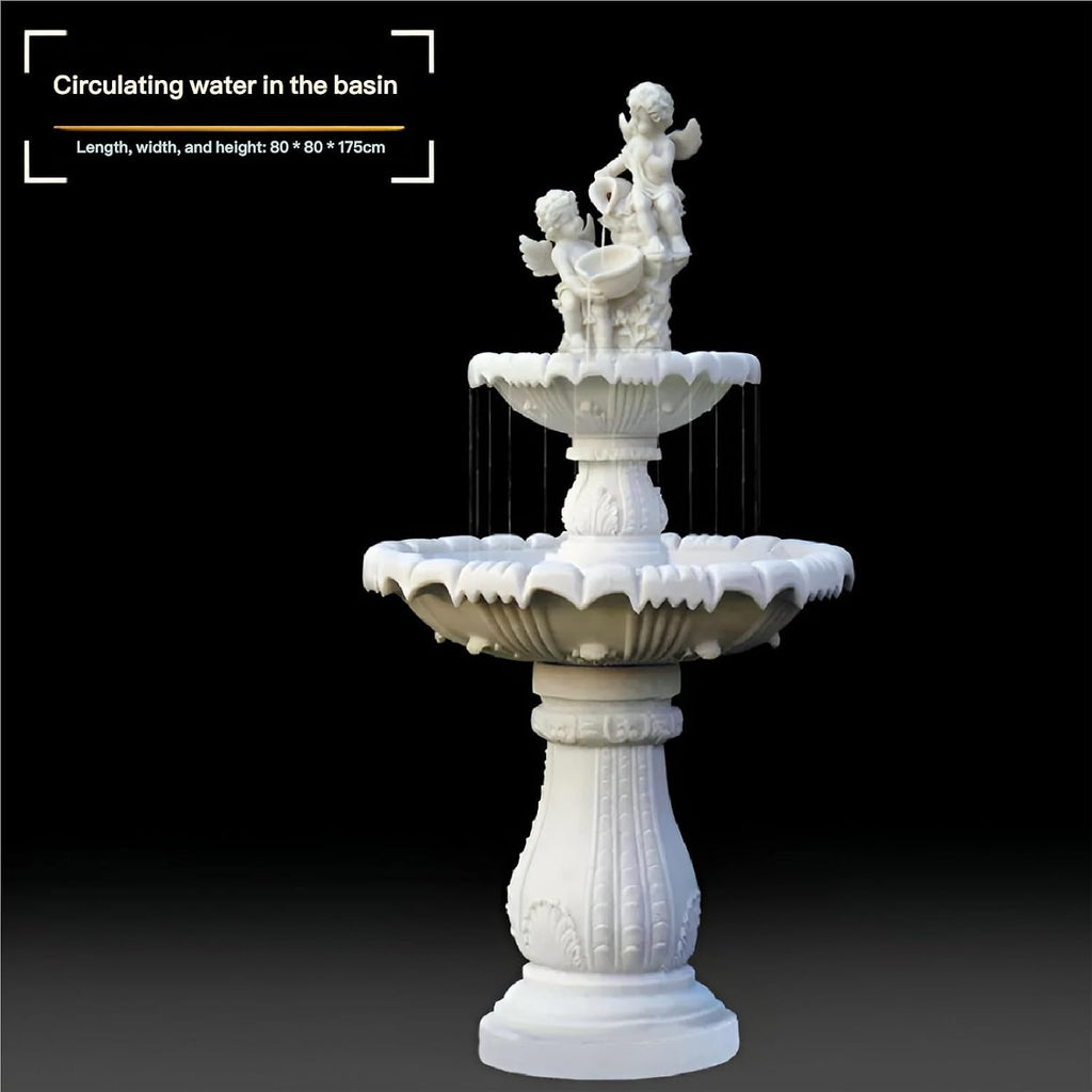 Large Outdoor Electric Water Fountain with Angel Top, 4-Tier Crystal Garden Fountain with LED Lights, Natural Crystals & Free Protective Cover for Lawn, Patio & Villa Décor (no pond, 120*120*175 CM)