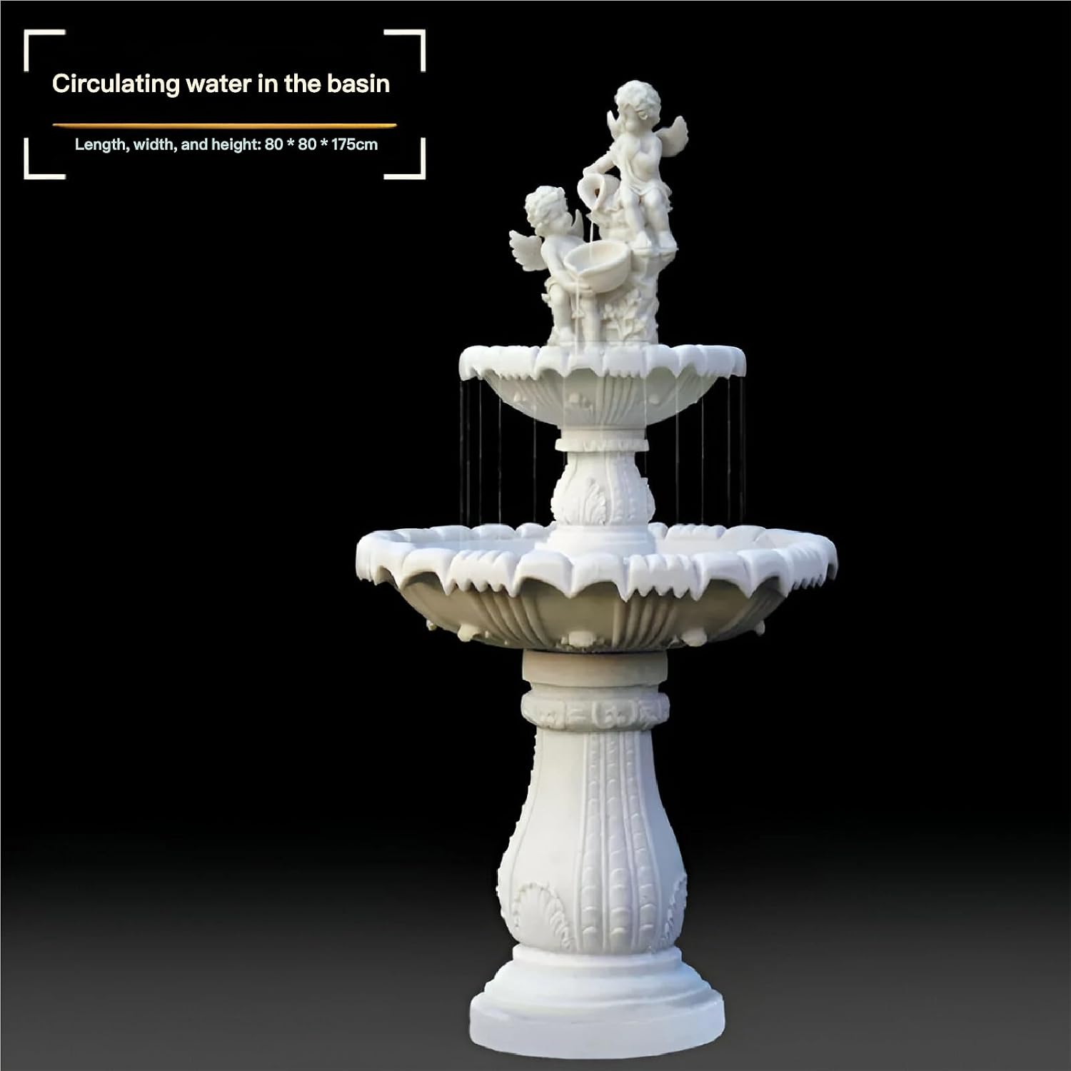 Large Outdoor Electric Water Fountain with Angel Top, 4-Tier Crystal Garden Fountain with LED Lights, Natural Crystals & Free Protective Cover for Lawn, Patio & Villa Décor (no pond, 120*120*175 CM)