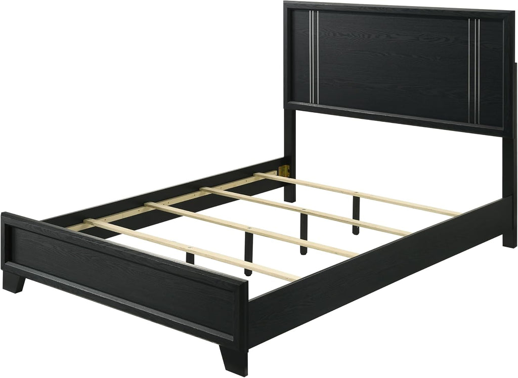 Contemporary 3pc Beautiful Charcoal Finish Full Size Panel Bed Wooden Bedroom Furniture Set