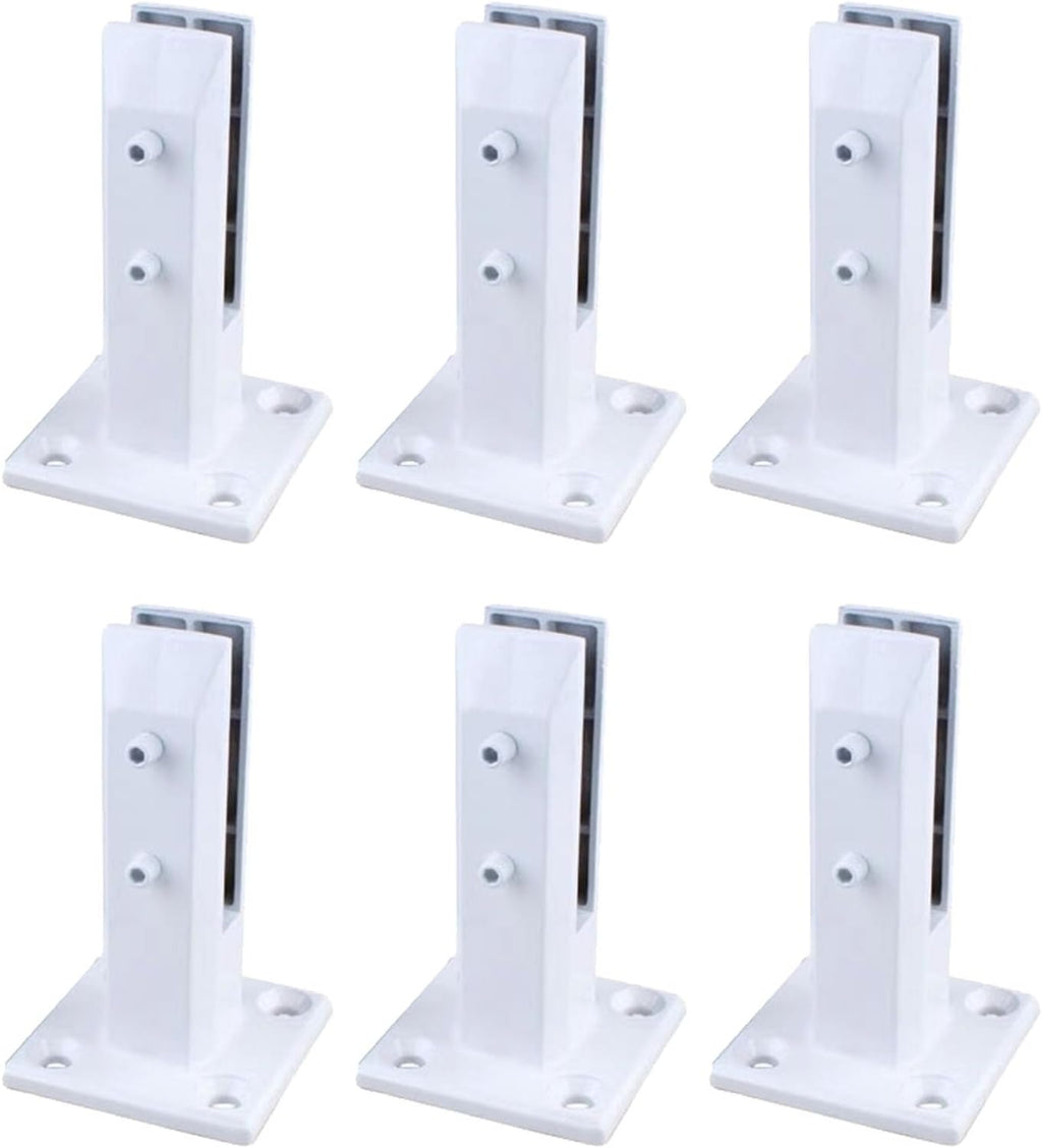Glass Clamp Brackets Black, Floor Mount Pool Fence Panels Standoff/ Clips Stainless Steel Glass Connector 2 4 6 8 10 Pack Systems Kit, Deck Garden Balcony Modern Frameless Spigot(White H 16cm/6.3in,6