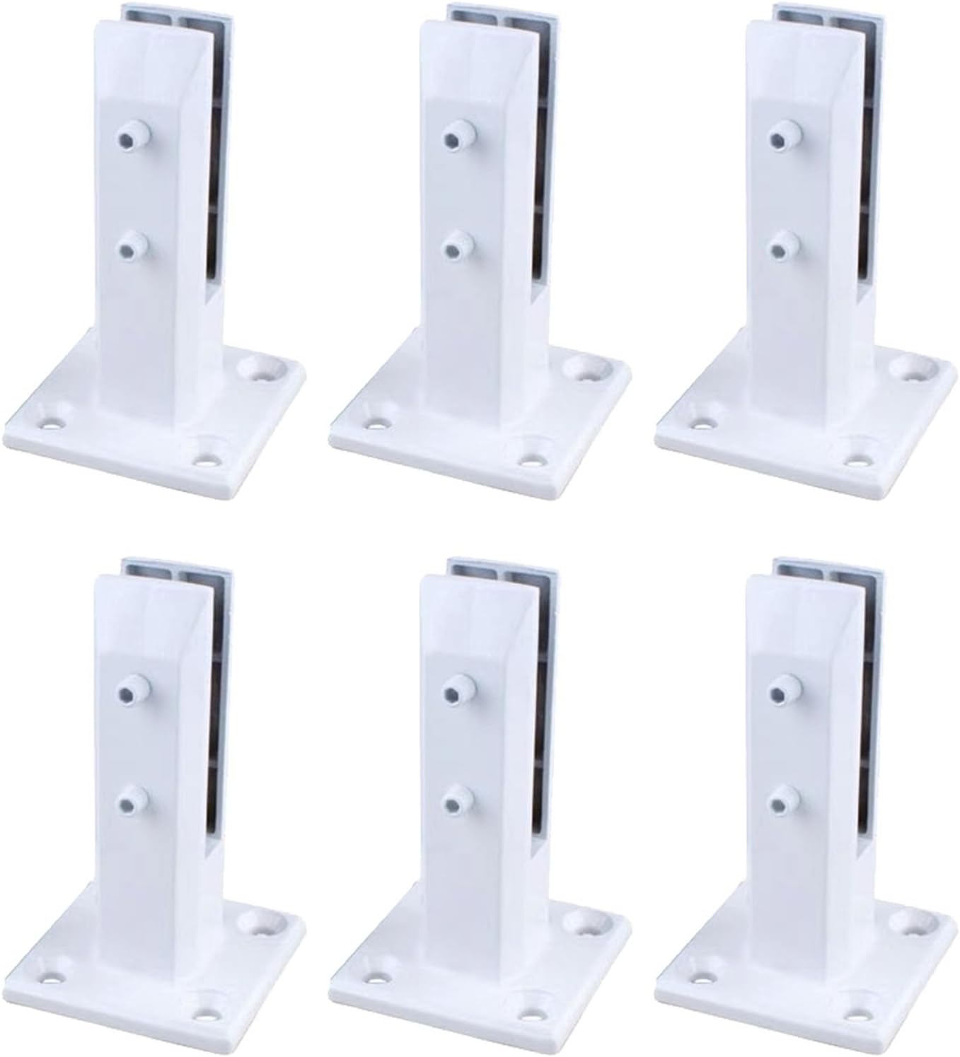 Glass Clamp Brackets Black, Floor Mount Pool Fence Panels Standoff/ Clips Stainless Steel Glass Connector 2 4 6 8 10 Pack Systems Kit, Deck Garden Balcony Modern Frameless Spigot(White H 16cm/6.3in,6