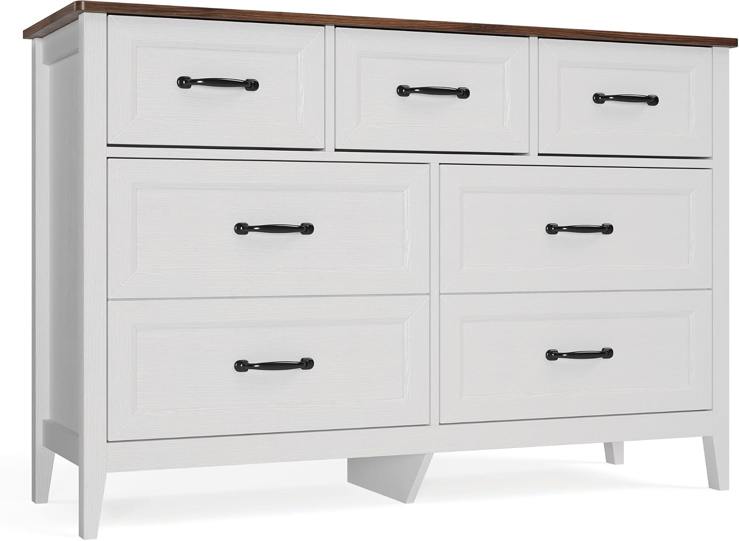 Gizoon Farmhouse 7 Drawers Dresser, White Chest of Drawers with Metal Handles, 47' Wide Wooden Storage Organizer for Bedroom, Hallway, Living Room, Tabletop-Retro