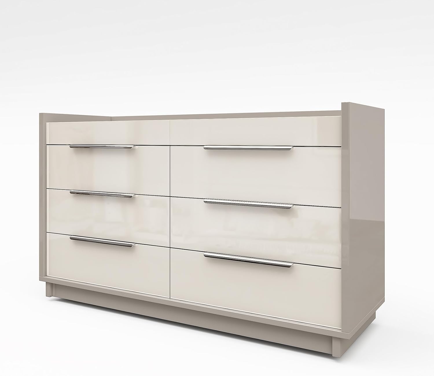 AMERLIFE 47.2' 8 Drawer Dresser with LED Light, Modern High Gloss Chest of Drawers with Glass Tabletop & 2 Six-Grid Jewelry Drawers, for Bedroom, Living Room, Dressing Room, Cream & Grey