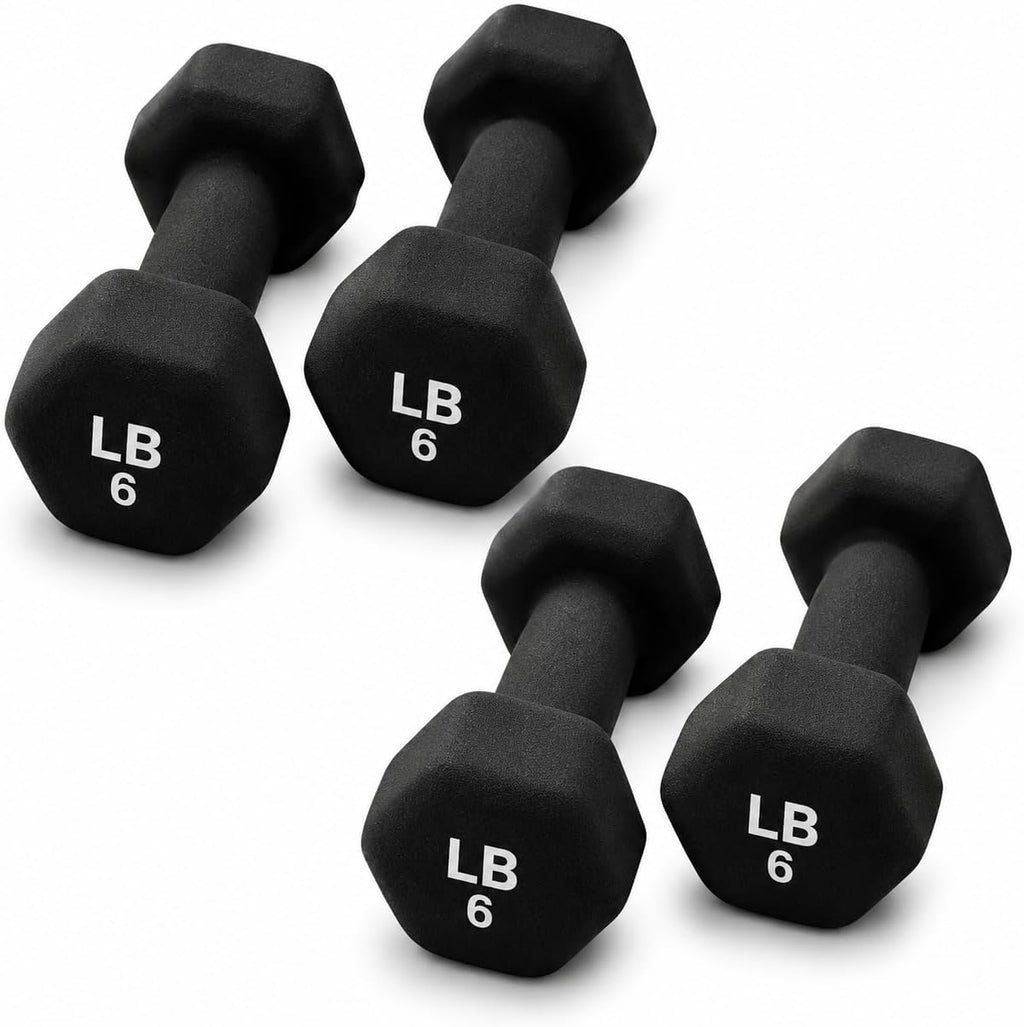 Neoprene Hexagon Dumbbells with Cast Ergo Handle (1 to 15lbs Pack of 1, 2, 4) | Durable Anti-Slip Exercise & Fitness Strength Training Free Weights for Home Gym | Black | For Men & Women