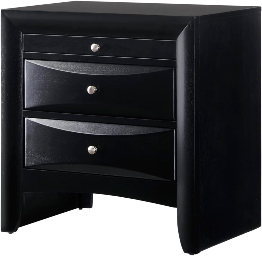 3pc Bedroom Set Black Finish Solid Wood Platform King Size Captain's Bed 2X Nightstand Wooden Furniture