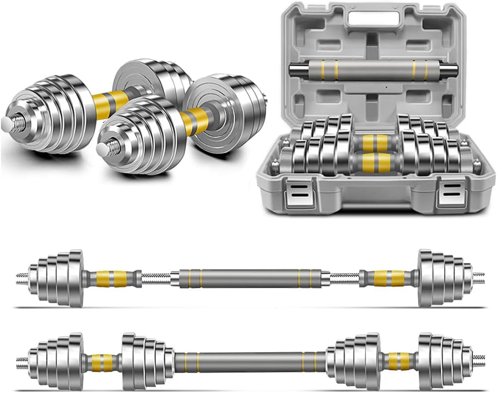 PHOEROS Adjustable Dumbbell Set - 44/66/88 LBS weights set, Dumbbell Barbell 3 in 1, Steel Dumbbells Pair with Connecting Rod for Adults Women Men Fitness Workout, Home Gym Exercise Training Equipment