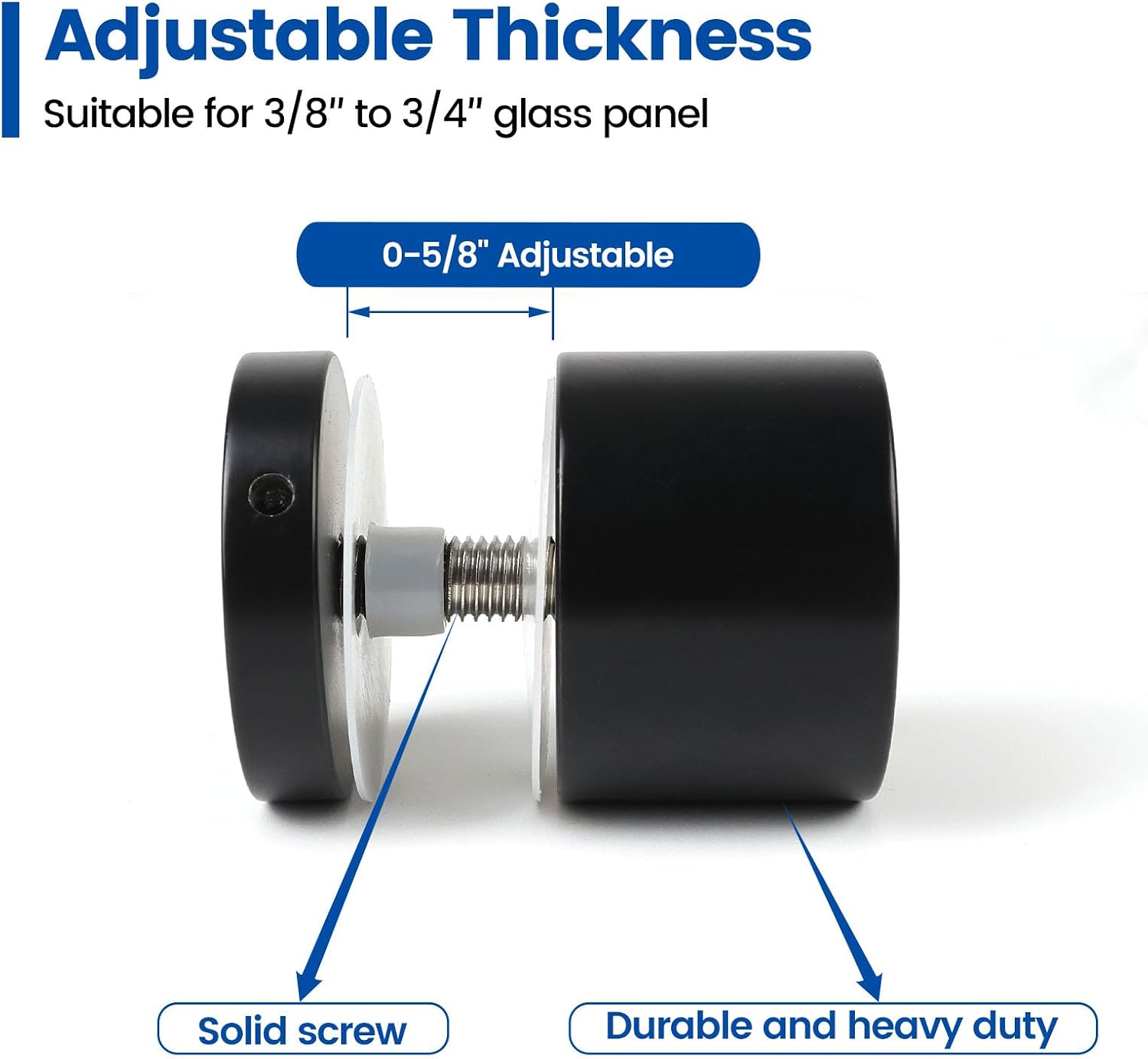 Muzata 8Pack Black Glass Standoff 2' Glass Bracket GA07 with 2Pack Black Adjustable Glass to Glass Clamp Angle (90°-180°) GA08