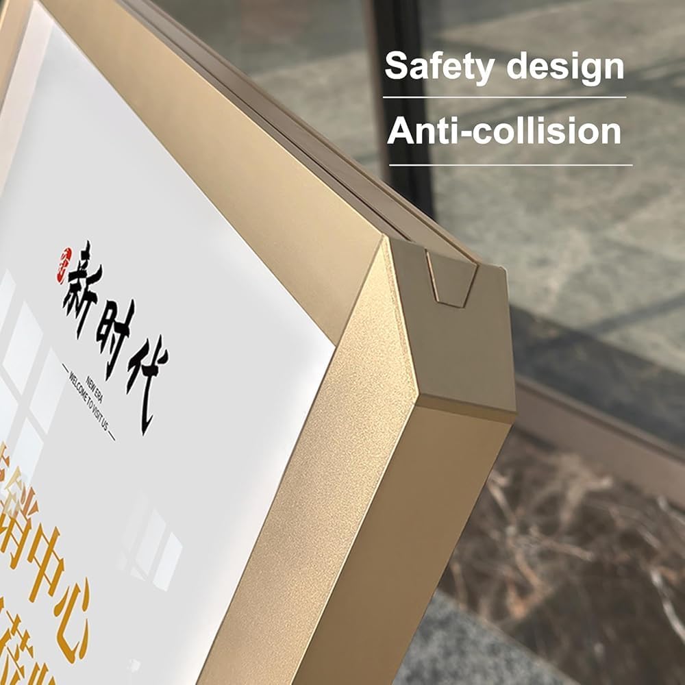 Heavy-Duty Adjustable Poster Sign Stand - Indoor/Outdoor Floor Display Holder for Store & Sidewalk Advertising(Color:Gold)