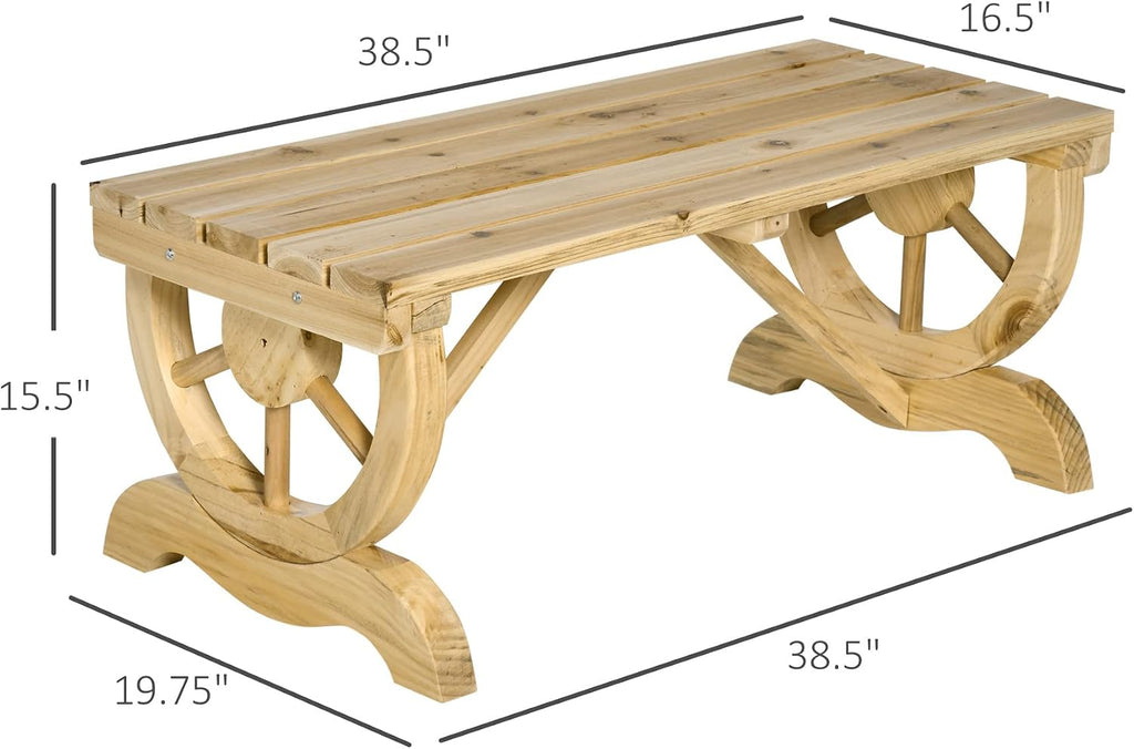 2-Person Natural Wooden Garden Bench, Outdoor Wagon Wheel Porch Chair, Rustic Country Style Lawn Furniture, for Bakery, Bistro, Coffe Entrances, Park Corners