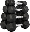 Fitvids Rubber Encased Hex Dumbbell Set Contoured Handle for Muscle Toning, Strength Building & Full Body Workout, 60LB, 100LB, 150LB and 550LB Set