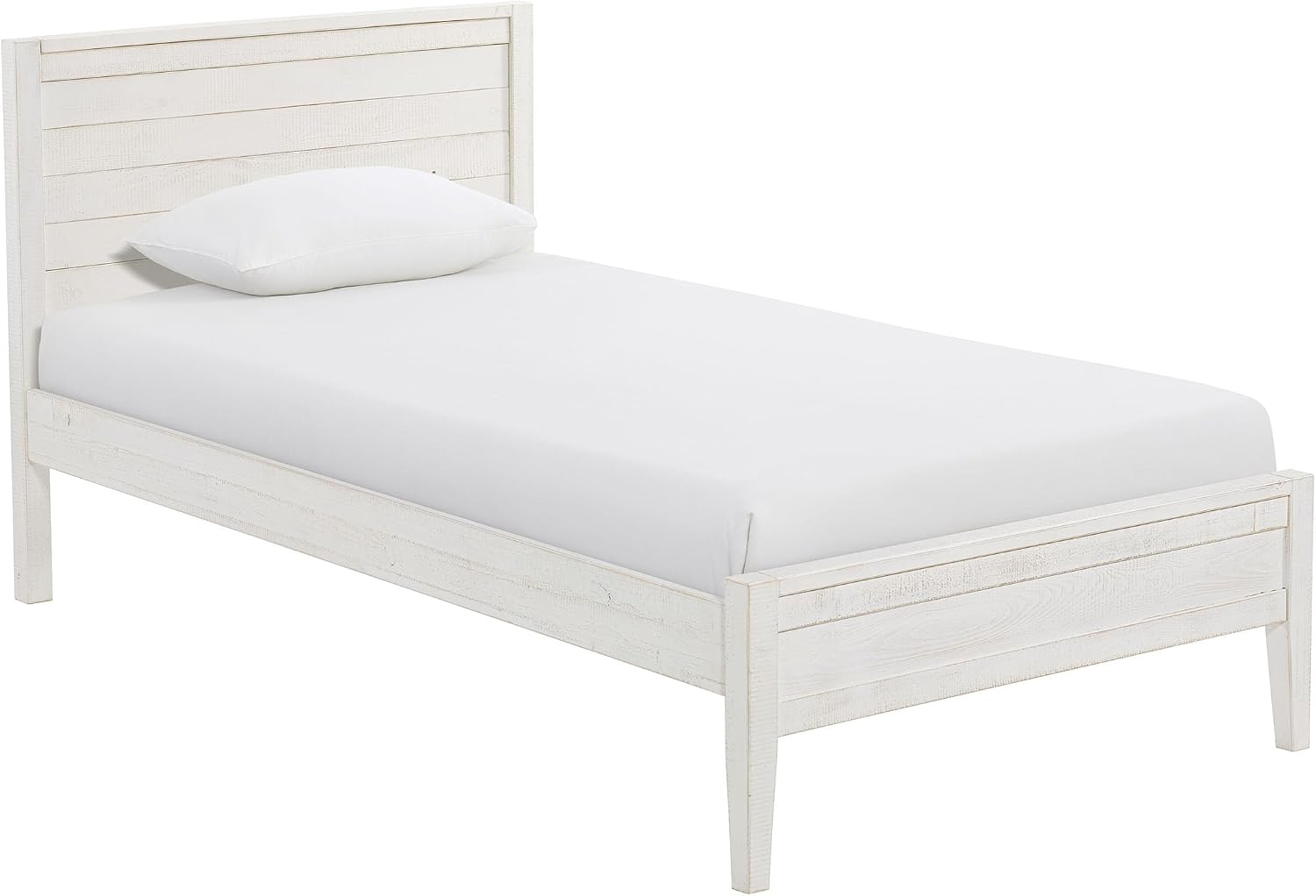 Alaterre Furniture Windsor Bed Frame with Headboard and Footboard - Solid Wood Twin Platform Bed Frame with Wood Slat Support - No Box Spring Needed, Easy Assembly (White Driftwood, Panel Headboard)