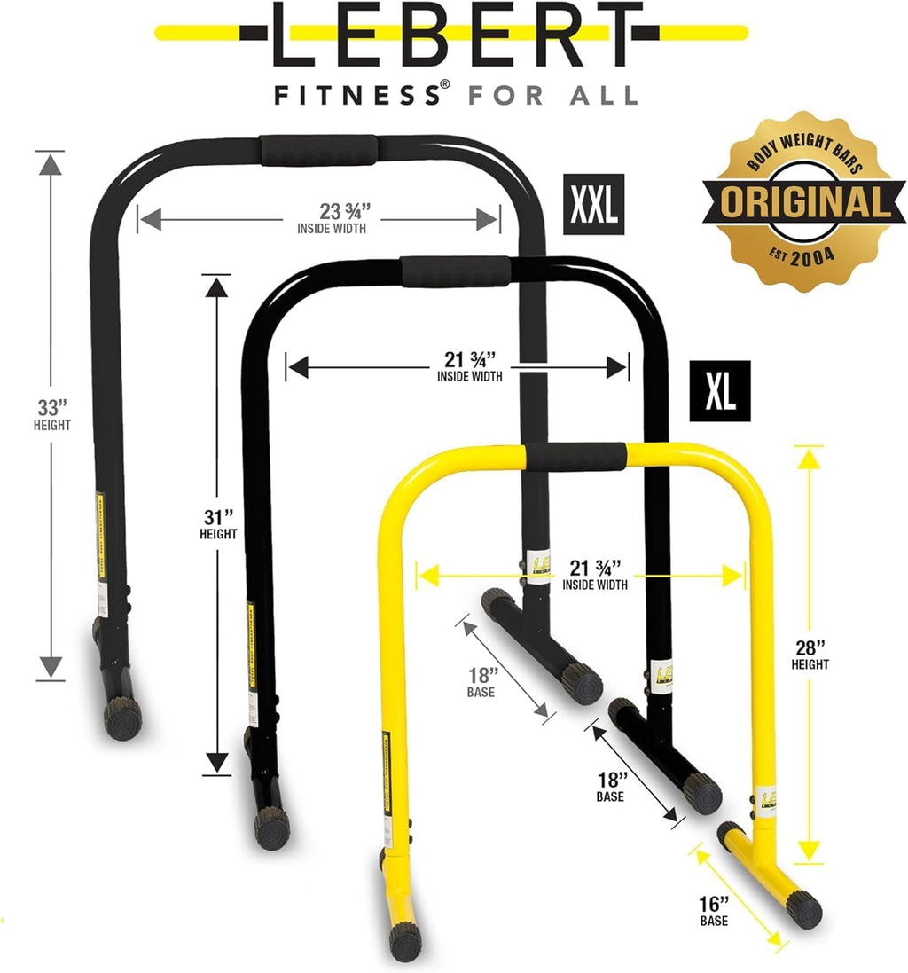 Lebert EQualizer Total Body Strengthener – Portable Dip Station for Full Bodyweight Training – Includes Hip Resistance Band & Online Coaching – Available in Standard & XL Sizes