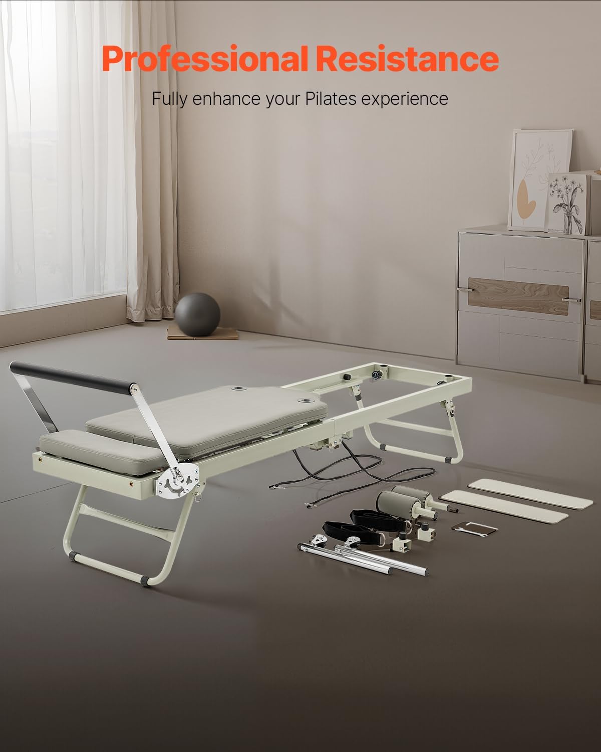 VEVOR Pilates Reformer Foldable, Suitable for Intermediate and Beginners Users, Pilates Equipment for Home Gym Studio Use with 4 Adjustable Resistance Spring, Up to 400 LBS