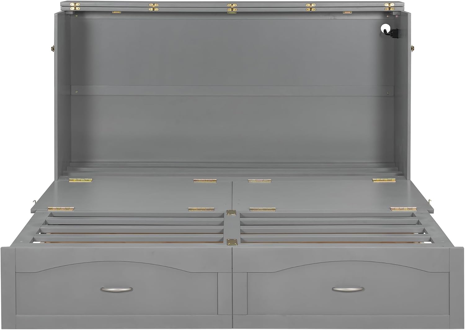 Merax Queen Size Murphy Bed Wall Bed with Drawer and a Set of Sockets & USB Ports, Pulley Structure Design, Gray
