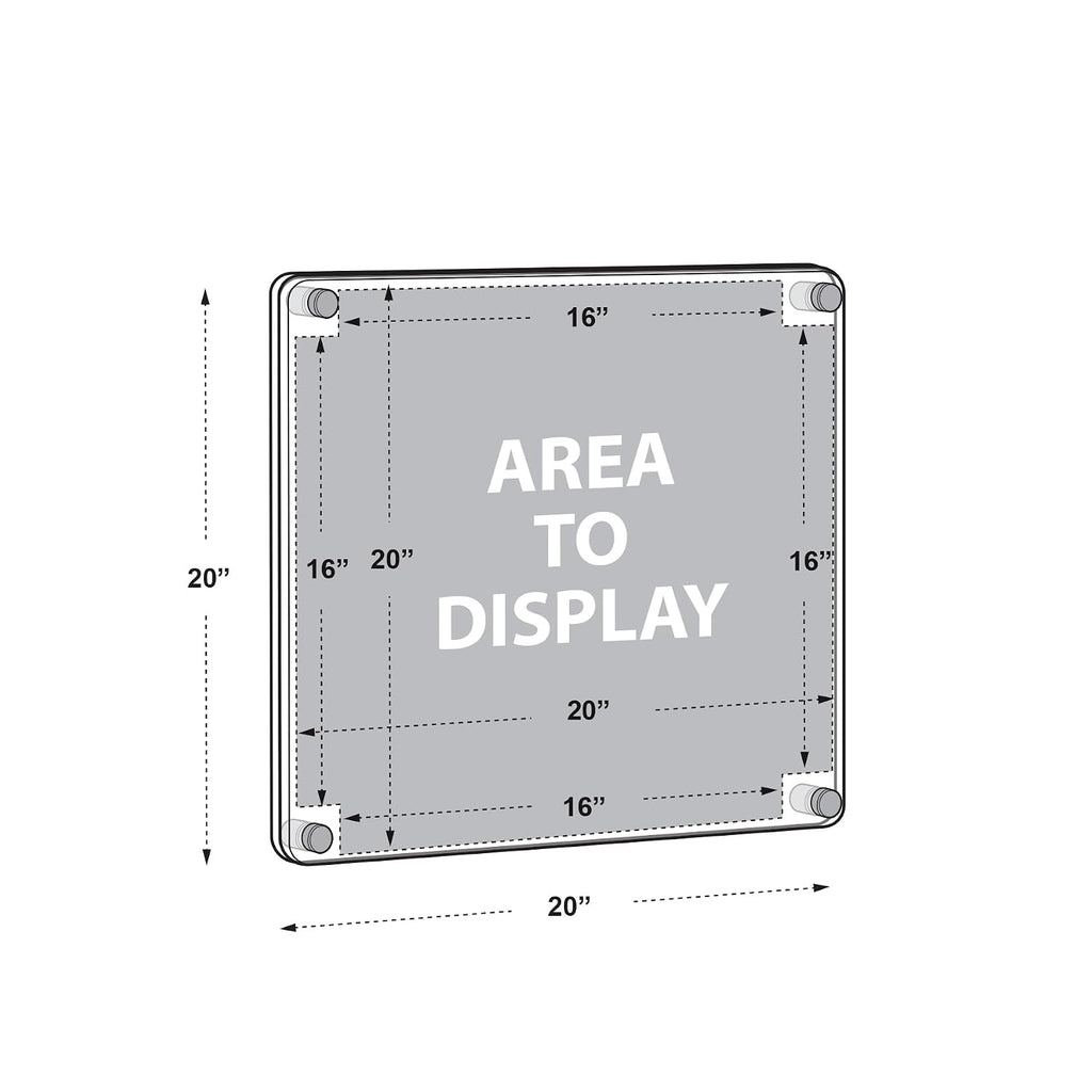 Azar Displays 105520-BLK Floating Acrylic Gallery Wall Set of Four Floating Frames with Stand Off Caps: 16' x 16' Graphic Size, Overall Frame Size: 20' x 20', Black, 4-Pack