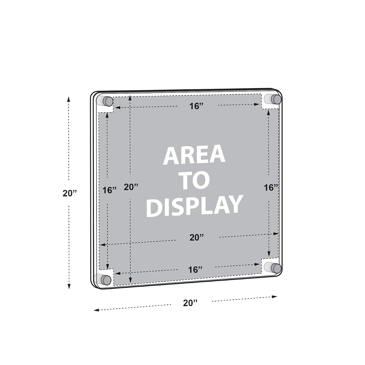 Azar Displays 105520-BLK Floating Acrylic Gallery Wall Set of Four Floating Frames with Stand Off Caps: 16' x 16' Graphic Size, Overall Frame Size: 20' x 20', Black, 4-Pack