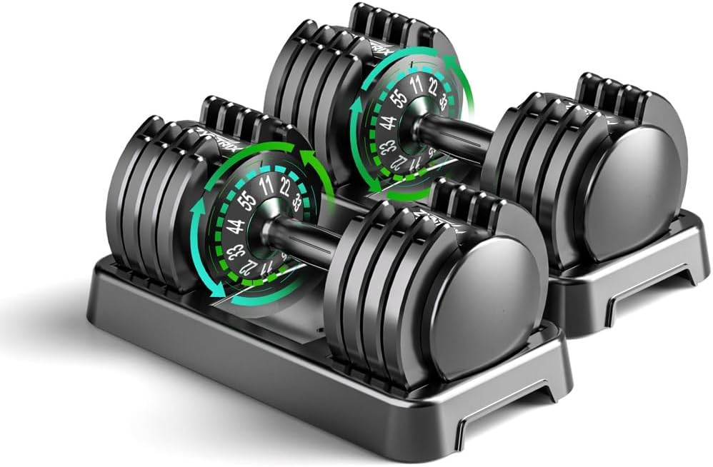 25/55lb Pair Adjustable Dumbbell Set, Adjustable Dumbbells Set of 2, 5 in 1/10 in 1 Free Weights Dumbbells Set with Anti-Slip Texture Handle, Weight Set For Home Gym Suit both Men and Women