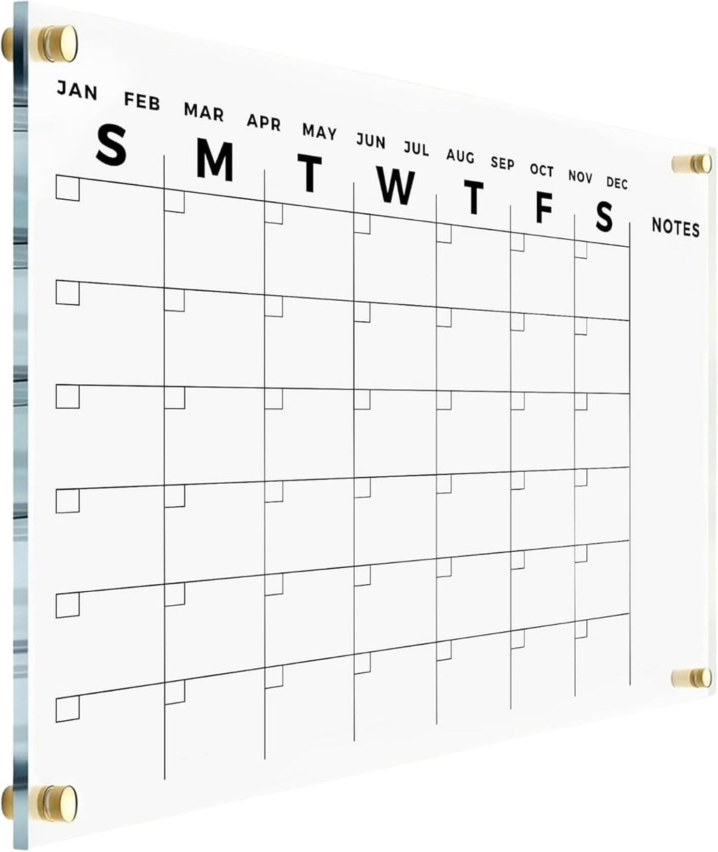 Acrylic Wall Premium Calendar with Black Hardware - Monthly and Weekly Board Family Planner - Dry Erase Calendar Family Calendar - Marker (Gold Standoff, 36'x24' (Large))
