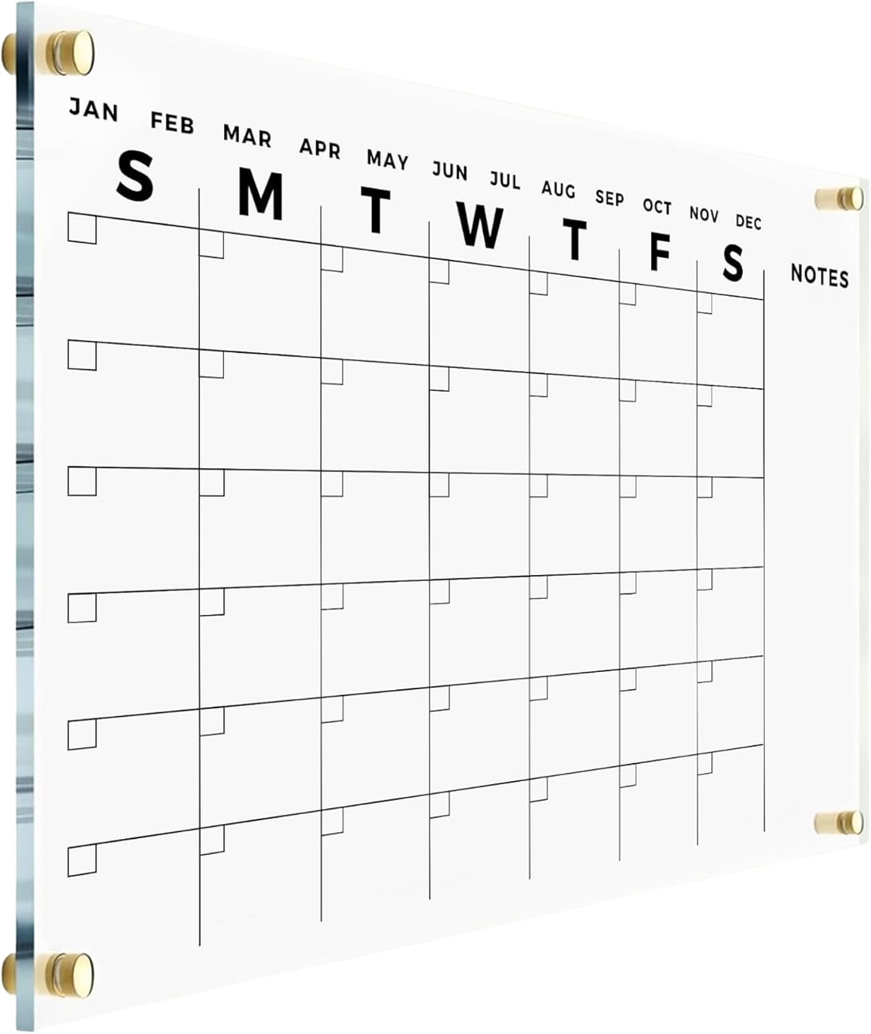 Acrylic Wall Premium Calendar with Black Hardware - Monthly and Weekly Board Family Planner - Dry Erase Calendar Family Calendar - Marker (Gold Standoff, 36'x24' (Large))
