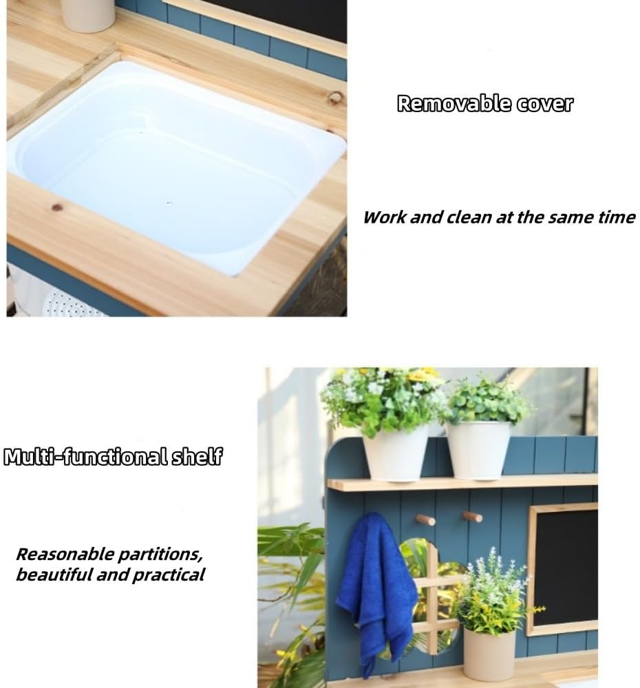 Outdoor Solid Wood Potting Bench, 2 Tier Potting Table with Sink and Hooks, Outdoor Potting Bench for Garden, Yard, Balcony, Garden Table with Tool Storage(Green)