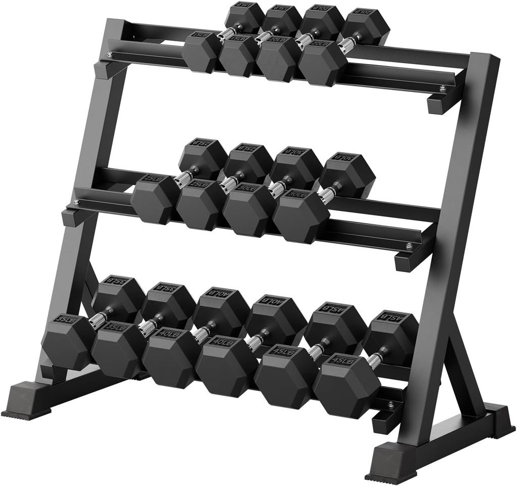 RitFit Rubber Coated Hex Dumbbell Set with Rack, 5-780LB for Home Gym Strength Training, Anti-Slip Knurled Handle, Hexagon Anti-Roll, Heavy-Duty Storage Rack