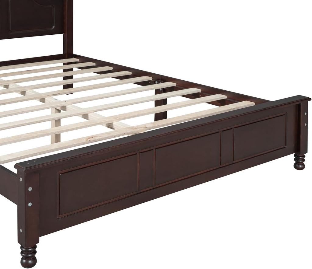 3-Pieces Bedroom Sets, Queen Size Retro Wood Platform Bed with Sense of Design Headboard, Wood Platform Bed Frame with 2 Nightstands for Kids Teens Adults Bedroom Furniture(Dark Walnut-04, Queen)