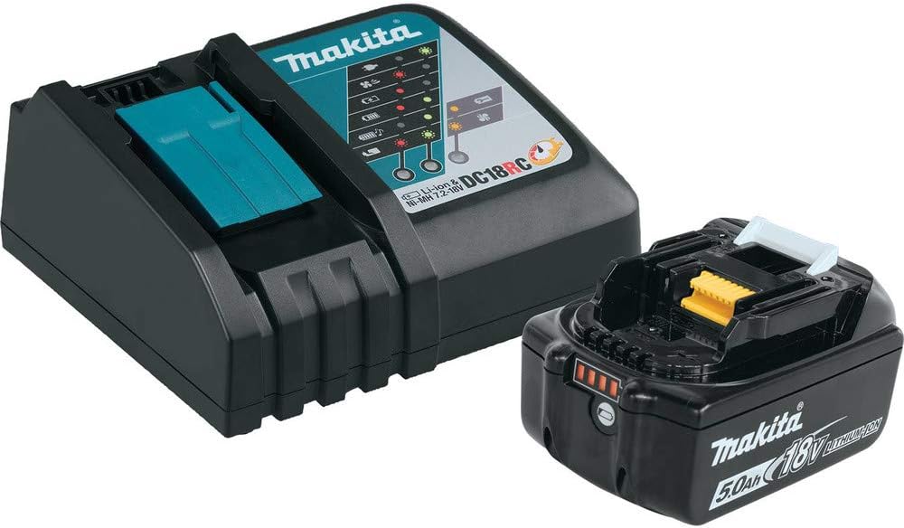 Makita BL1850BDC1 18V LXT® Lithium-Ion Battery and Charger Starter Pack (5.0Ah) | Includes BL1850B 18V Lxt 5.0ah Battery and DC18RC Rapid Optimum Charger, Charges 5.0ah in ~45 Minute, Fits 18V Lxt Tools