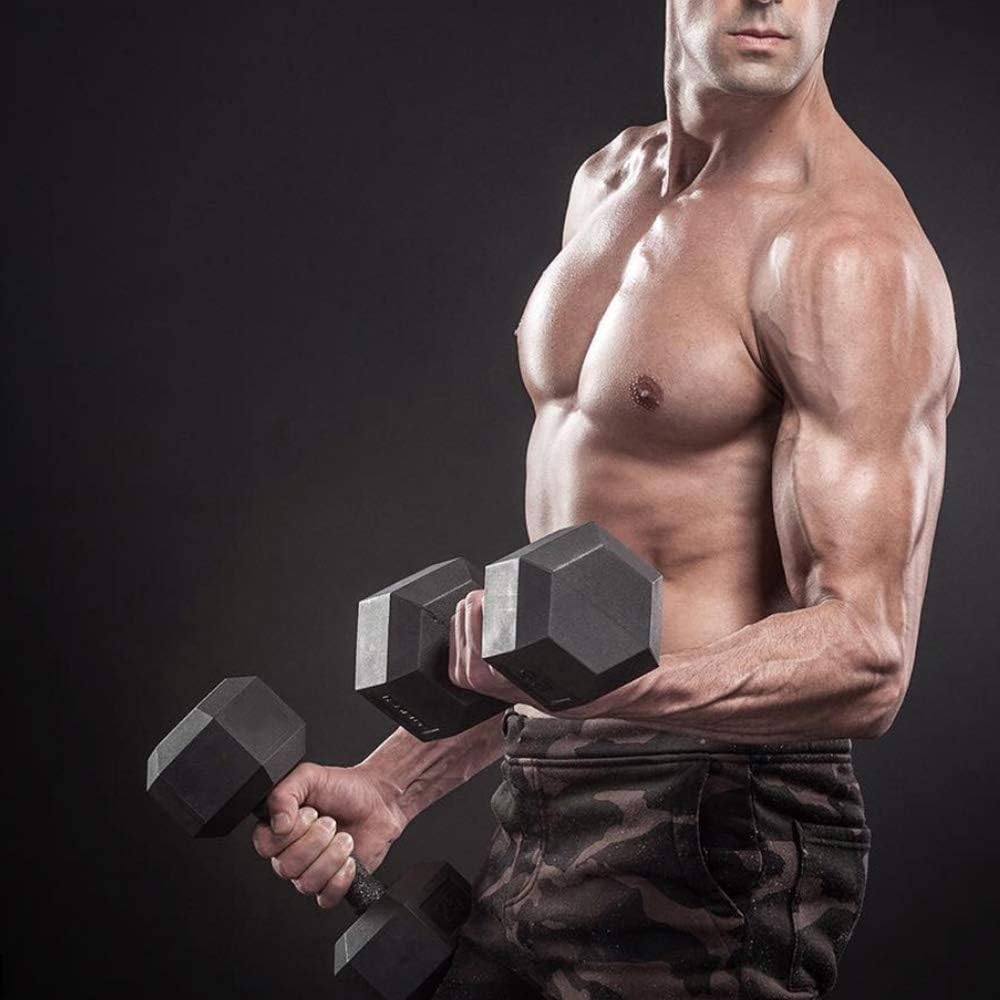 WF Athletic Supply Rubber Coated Solid Steel Cast-Iron Pair Dumbbells, Rubber Hex Dumbbells, Hex Weights Dumbbells for Muscle Toning, Full Body Workout, Home Gym Dumbbells, Pair