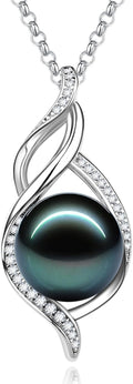 FANCIME Gift for Women Wife Natural Tahitian Pearl Necklace Sterling Silver Mysterious Ocean Treasure 10-12MM Black Pearl Luxury Jewelry Gift for Women, Mother, Wife, 16'+2' Adjustable
