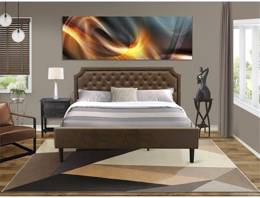 East West Furniture GB25K-1VL06 2-Piece Granbury King Bedroom Furniture set with Button Tufted King Bed and 1 Modern End Table - Dark Brown faux Leather, Wire Brushed Black Finish