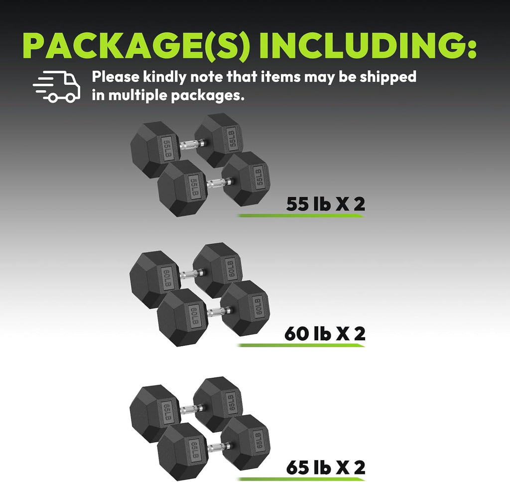 HANDBODE Hex Dumbbell 45-640 lb Set, Rubber Encased Exercise & Fitness Dumbbells for Home Gym, Hand Weights for Strength Training