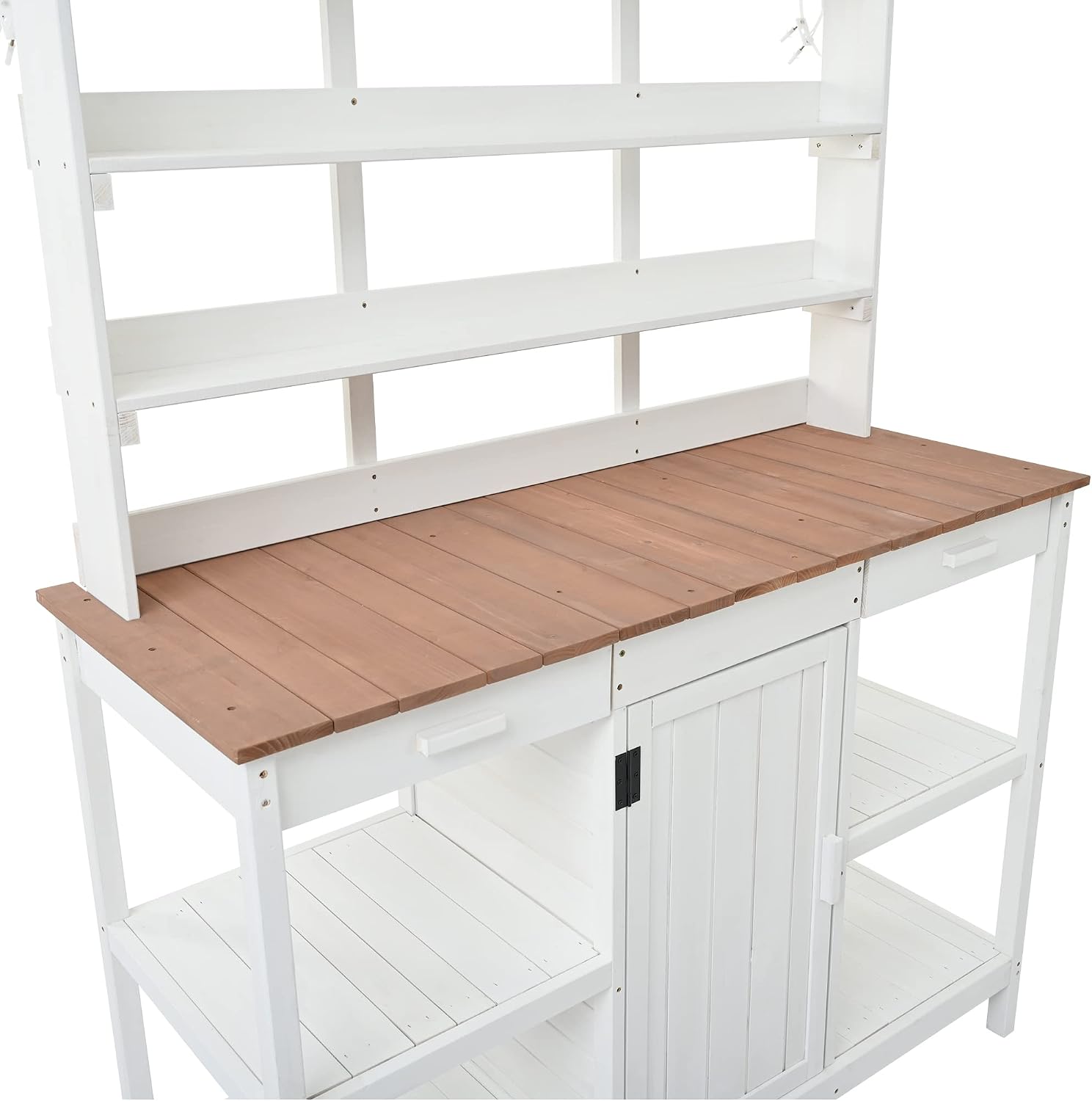 Flieks 50.2' W*66' H Large Garden Potting Bench Table with 2 Drawers, Cabinet and Open Shelves, Farmhouse Wooden Outdoor Work Bench, Patio Workstation for Garden, Patio, and Backyard (White)