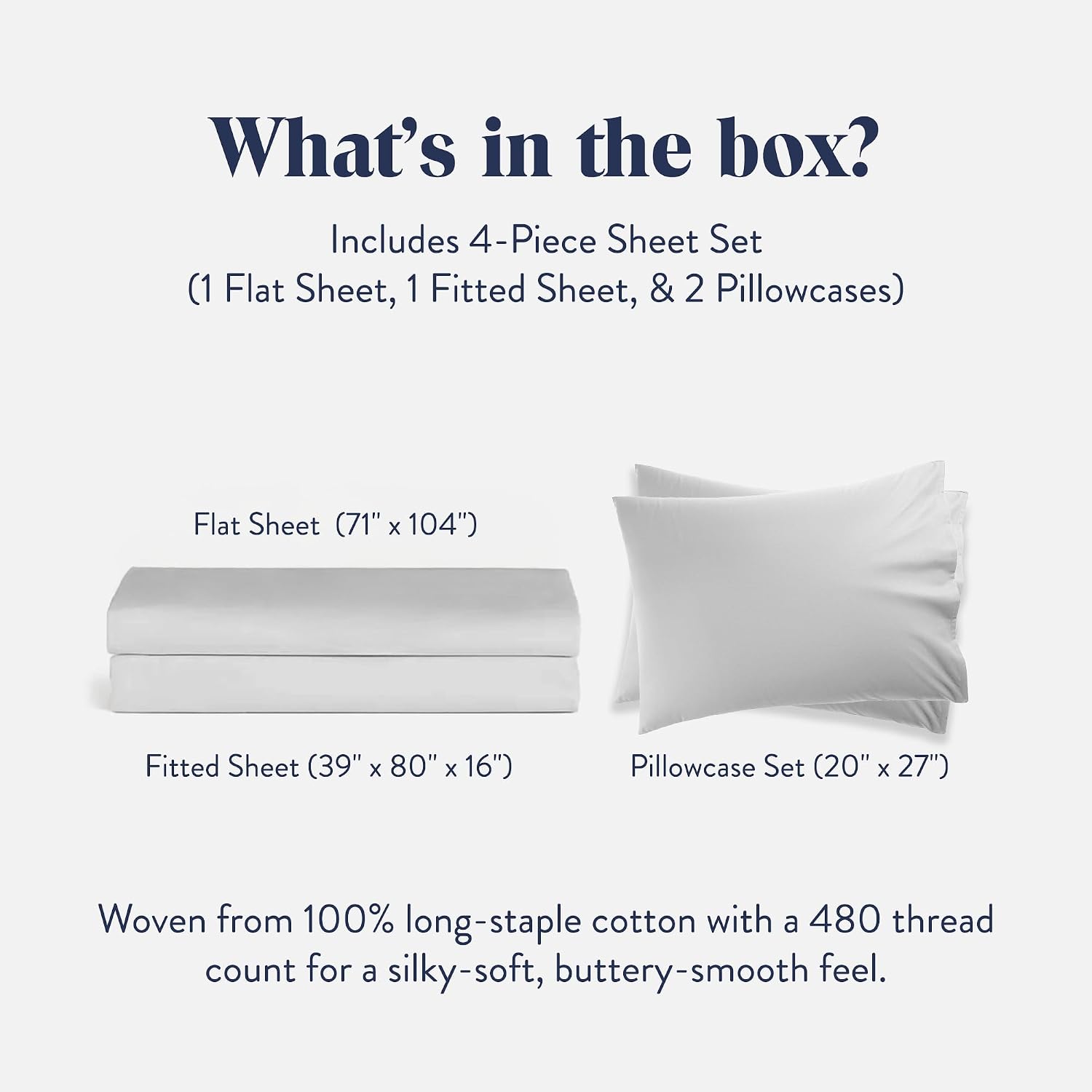 Brooklinen Luxury Sateen 4 Piece Sheet Set - 100% Cotton Bed Sheets, Soft & Durable Twin XL Sheets Set in White, Oeko-TEX Certified Bedding Set, 1 Fitted Sheet, 1 Flat Sheet, 2 Pillowcases