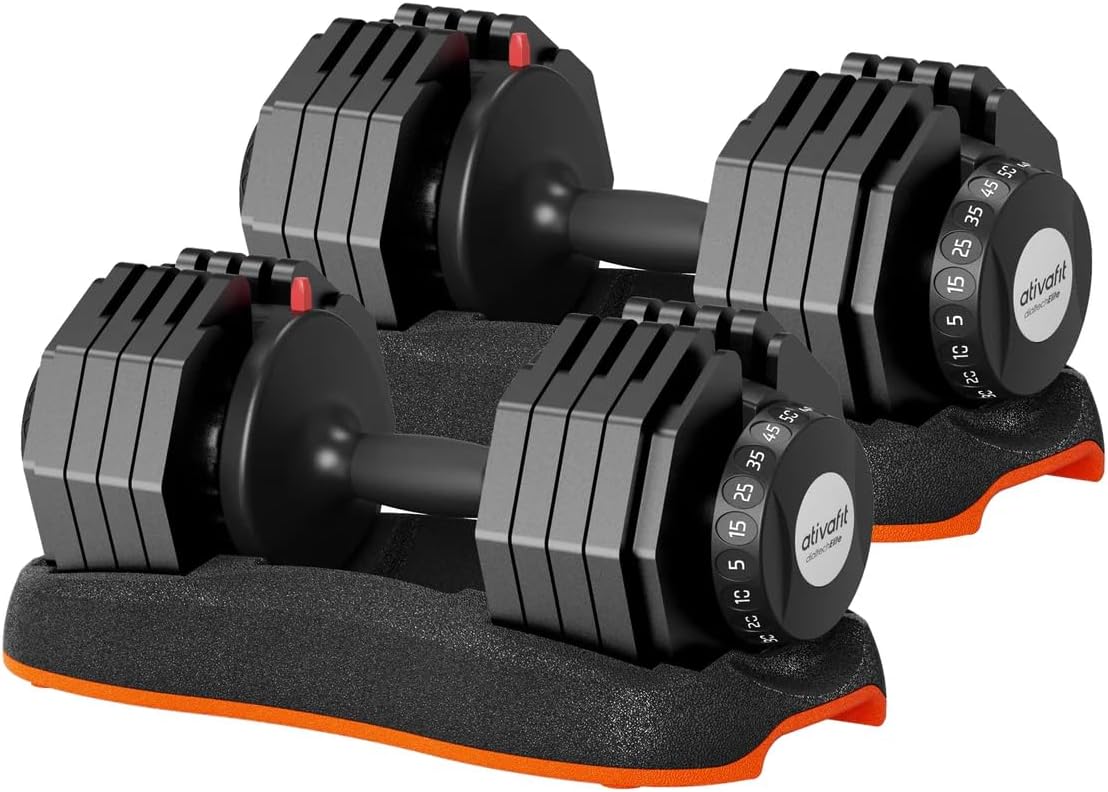 ATIVAFIT Adjustable Dumbbells Set of 2, 5–88LB Quick Adjust Free Weights with Double Safety Lock & Anti-Slip Steel Handle, Space Saving Home Gym Equipment for Full Body Strength Training
