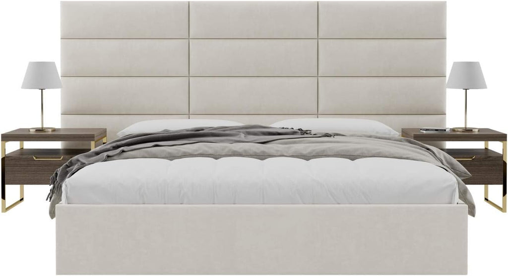 Vänt Upholstered Wall Mounted Headboard Panels -Fredrick Layout - 117' X 46' -Configuration of 12 Individual Panels - Recommended for King-Cal King - Micro Suede/Neutral Sand