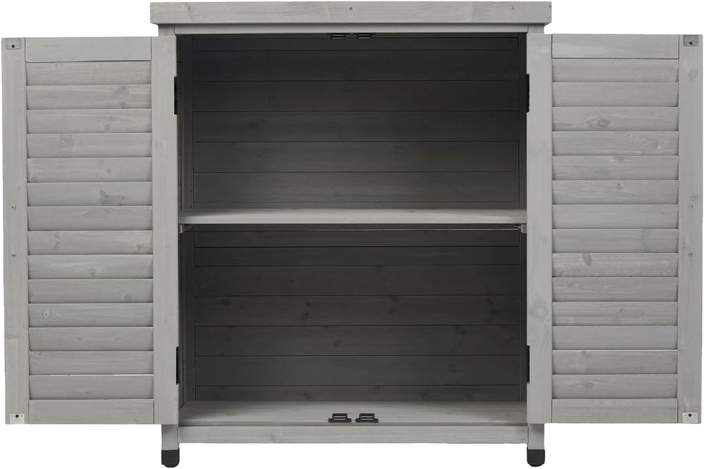 Outdoor Tool Storage Cabinet, Potting Bench with Storage Cabinet, Small Weather-Resistant Potting Table with Metal Table Top for Garden Backyard Patio, Gray
