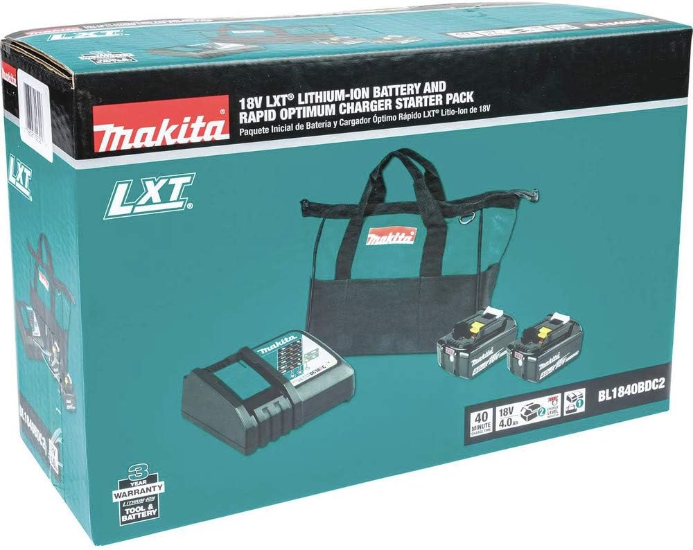 Makita BL1840BDC2 18V LXT® Lithium-Ion Battery and Rapid Optimum Charger Starter Pack (4.0Ah)