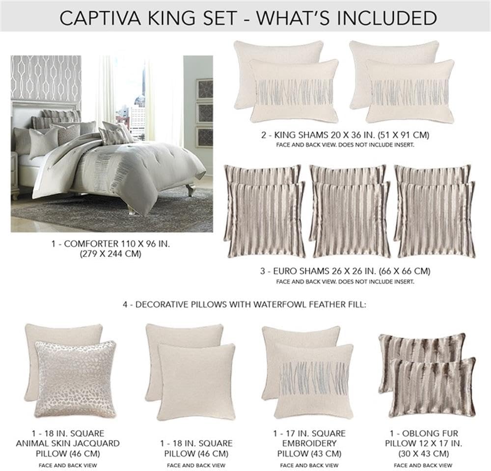 Michael Amini BCS-KS10-CAPVA-NUTR 10 Piece Captiva Comforter Set, King, Neutral