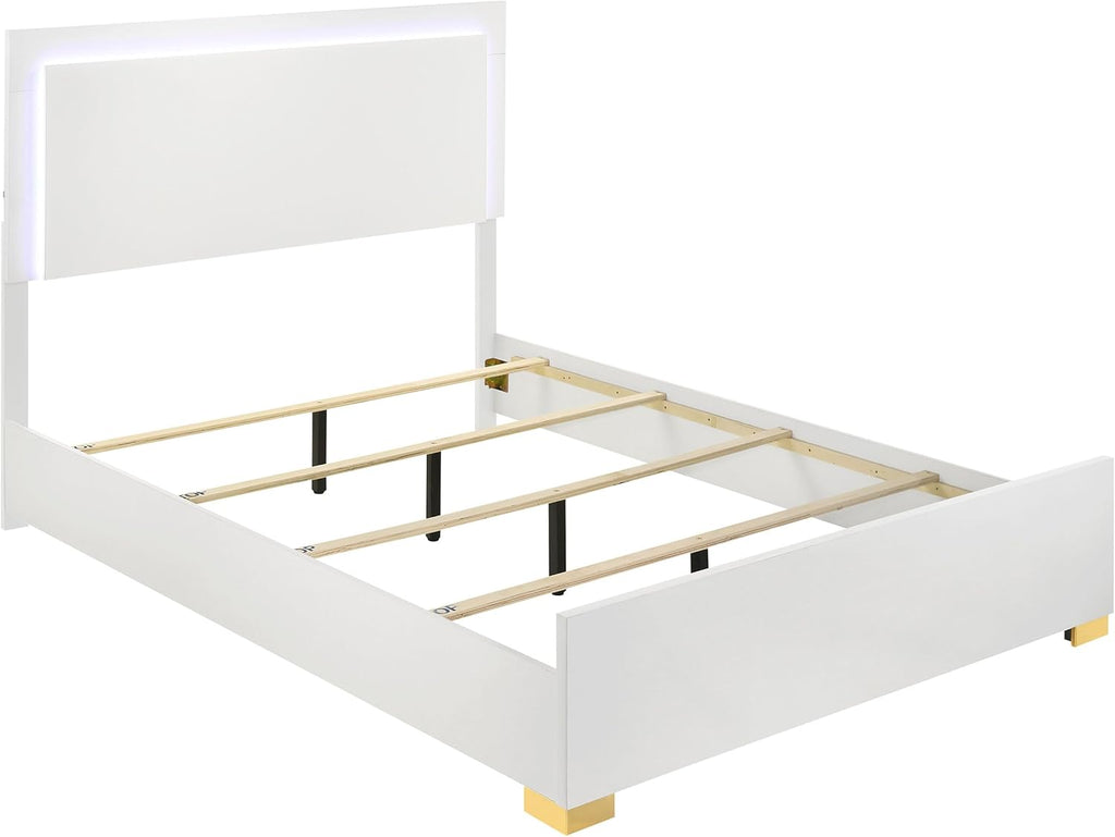 Coaster Home Furnishings Marceline Contemporary 4-Piece Bedroom Set Full Size LED Panel Bed Frame 51-inch Headboard White 222931F-S4