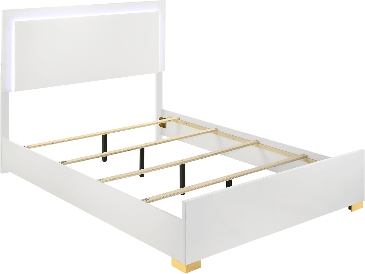 Coaster Home Furnishings Marceline Contemporary 4-Piece Bedroom Set Full Size LED Panel Bed Frame 51-inch Headboard White 222931F-S4