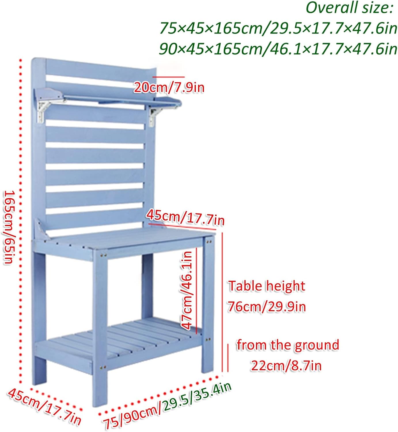 Potting Bench Garden Table for Outdoors Solid Wooden Work Station Gardening Bench Potting Table with Hooks (Color : White, Size : 90x45x165cm)