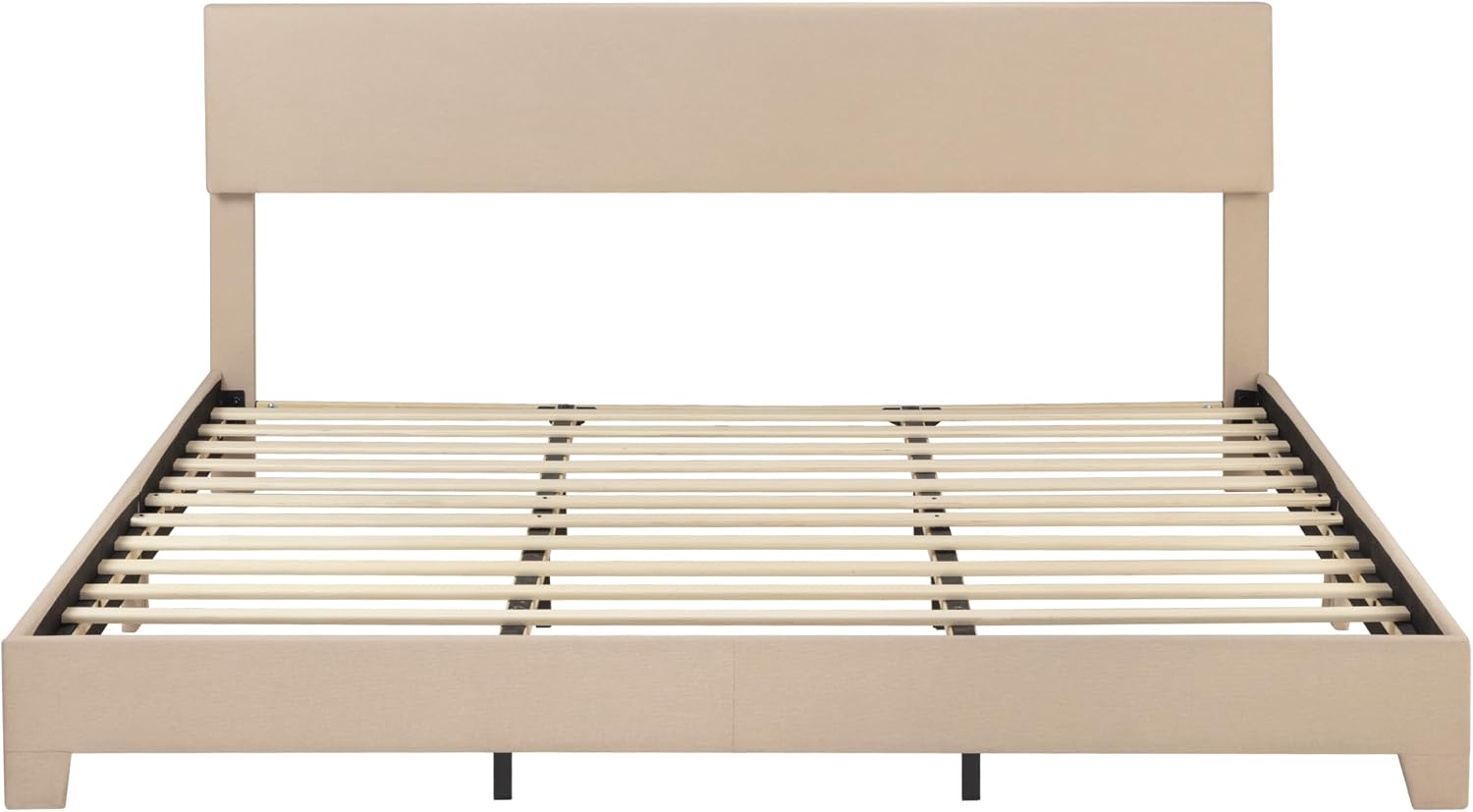 SHA CERLIN Upholstered King Size Bed Frame with Adjustable Headboard, Stable Mattress Foundation, Strong Back-Support, No Box Spring Needed, Beige