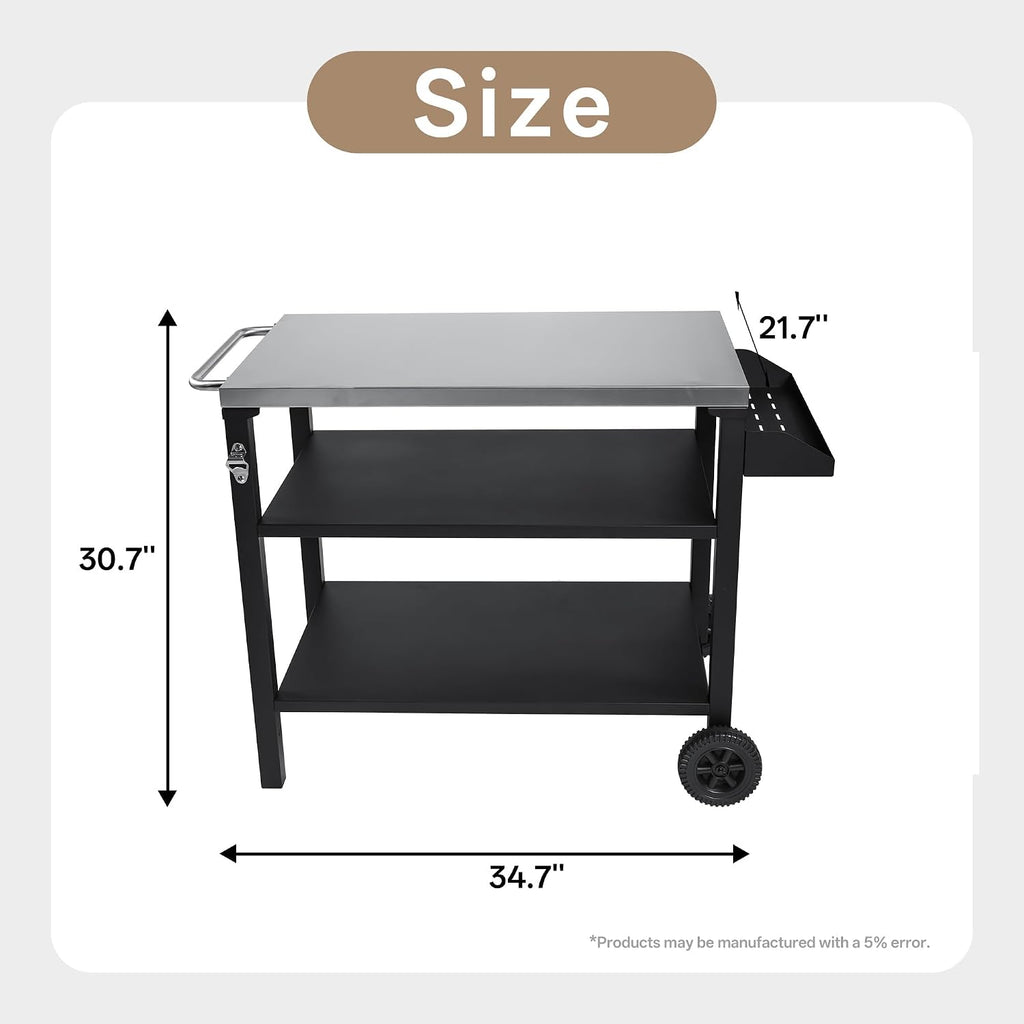 CubisVeta Stainless Steel Kitchen Workstation with Shelf & Wheels, Multipurpose Prep Table for Outdoor Cooking, BBQ, Patio & Indoor Kitchen, Heavy-Duty & Easy to Clean (34.7+Storage Basket)