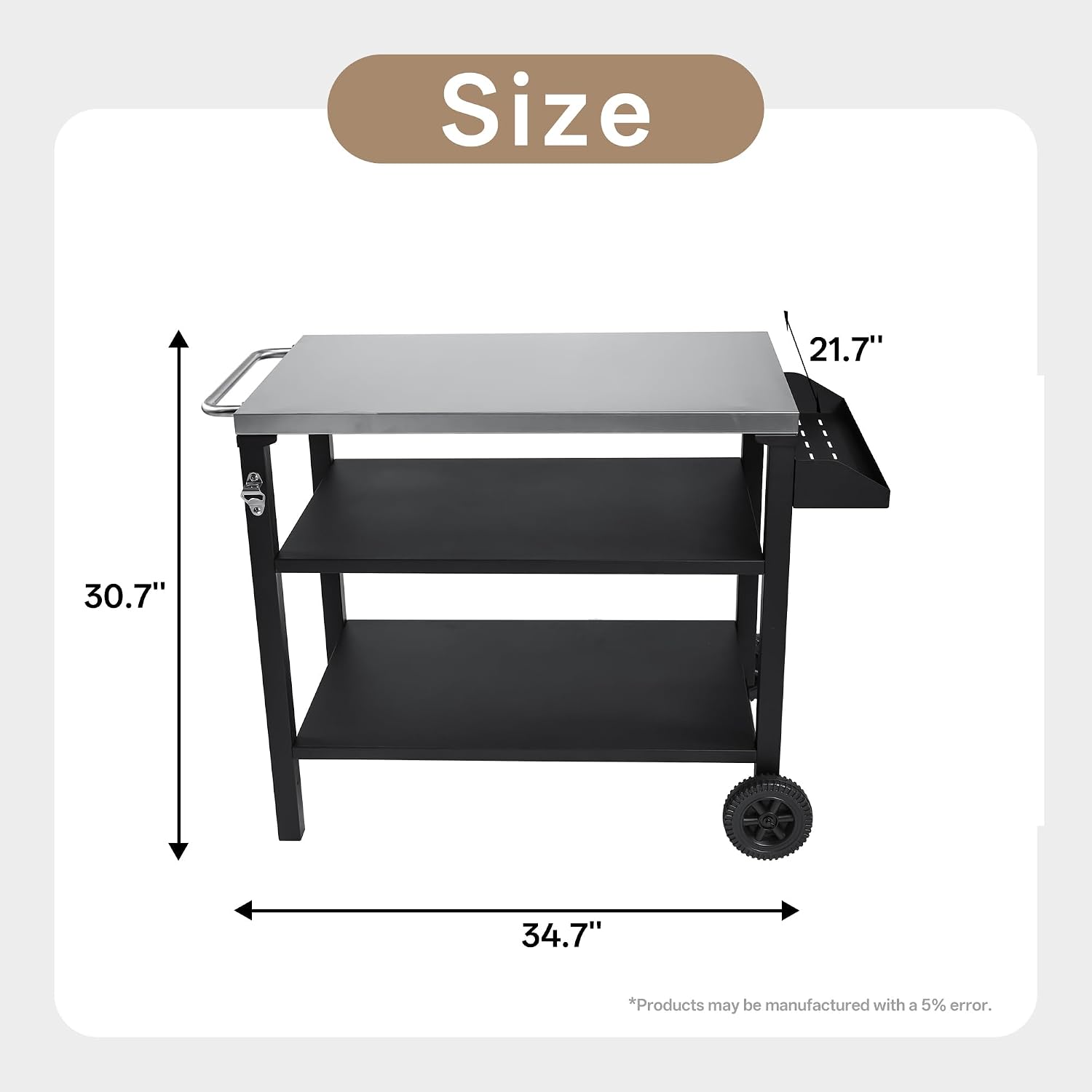 CubisVeta Stainless Steel Kitchen Workstation with Shelf & Wheels, Multipurpose Prep Table for Outdoor Cooking, BBQ, Patio & Indoor Kitchen, Heavy-Duty & Easy to Clean (34.7+Storage Basket)