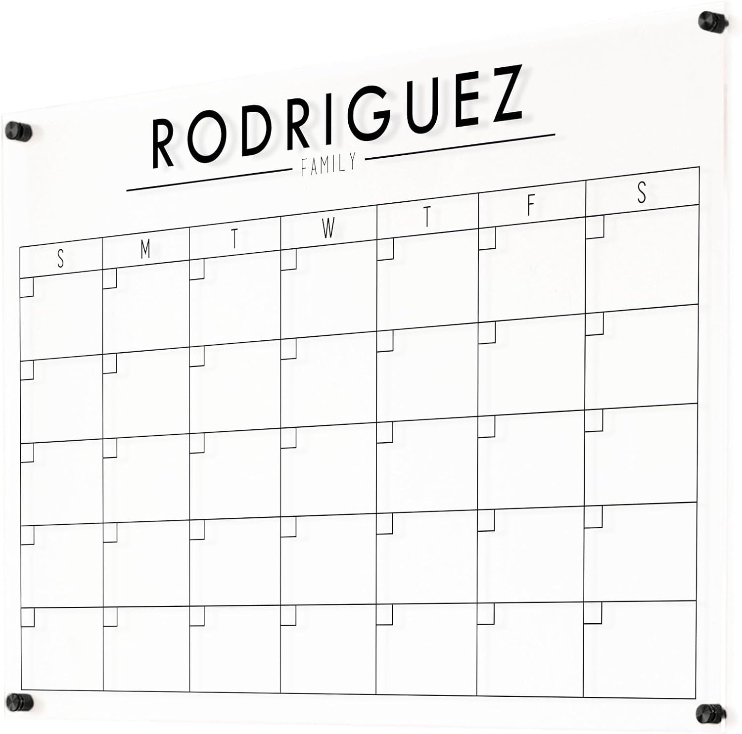Acrylic Calendar, Horizontal Dry Erase Acrylic Calendar, Small/Medium/Large Landscape calendar, 2022 modern office calendar, planner #XX02 (26'T x 38'W, Black Standoffs)