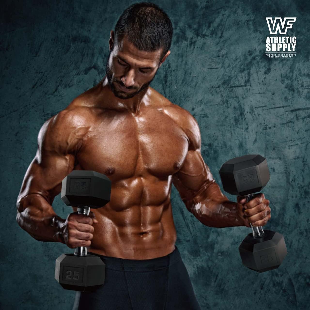 WF Athletic Supply Rubber Encased Hex Dumbbells with Rubber Grip Contoured Handle for Muscle Toning, Strength Building & Full Body Workout