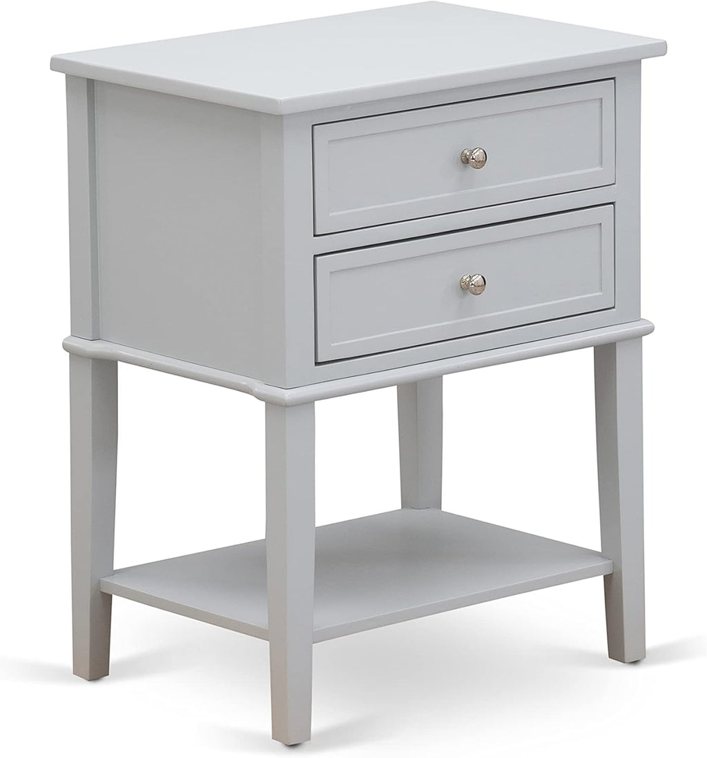 East West Furniture FN08K-2VL14 3-Piece Platform King Size Bedroom Set with 1 Mid Century Bed and 2 Night Stands - Reliable and Durable Manufacturing - Mist Beige Linen Fabric