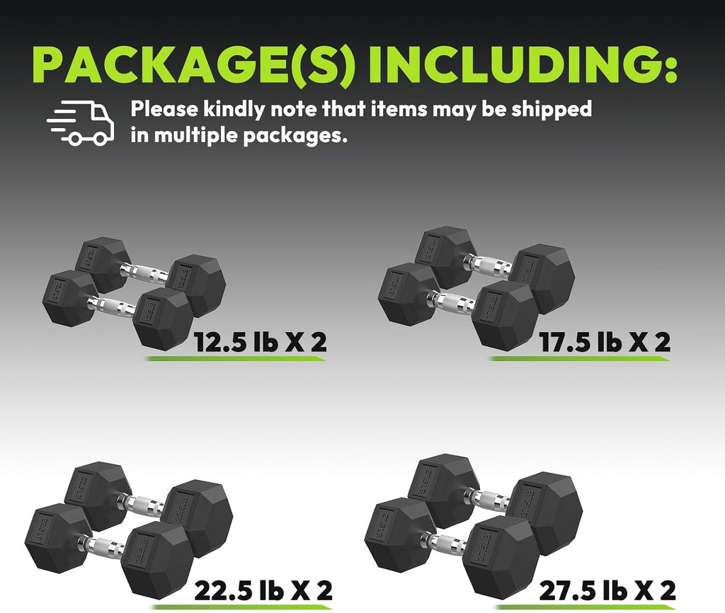 HANDBODE Hex Dumbbell 45-640 lb Set, Rubber Encased Exercise & Fitness Dumbbells for Home Gym, Hand Weights for Strength Training
