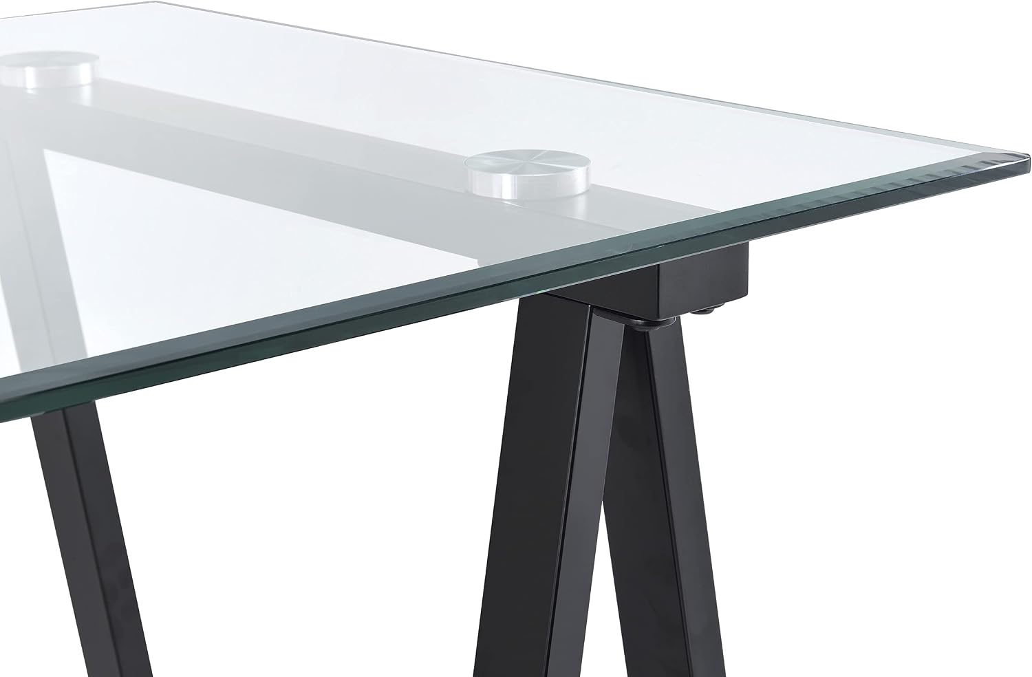 OSP Home Furnishings Middleton 47 Inch Desk with Clear Beveled Glass Top, Black Base